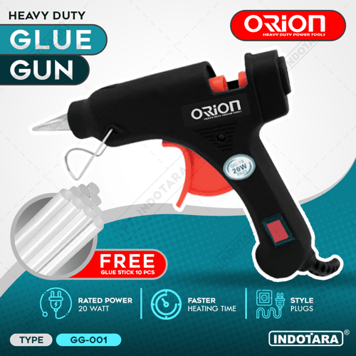 Alat Lem Tembak Glue Gun 20 Watt Orion - GG001 Free 10 pcs Glue Stick - Black