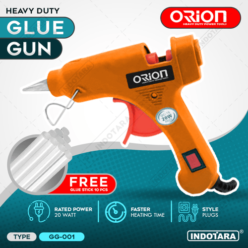 Alat Lem Tembak Glue Gun 20 Watt Orion - GG001 Free 10 pcs Glue Stick - Orange