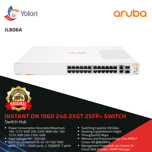 Aruba JL806A Instant On 1960 24G 2XGT 2SFP+ Switch