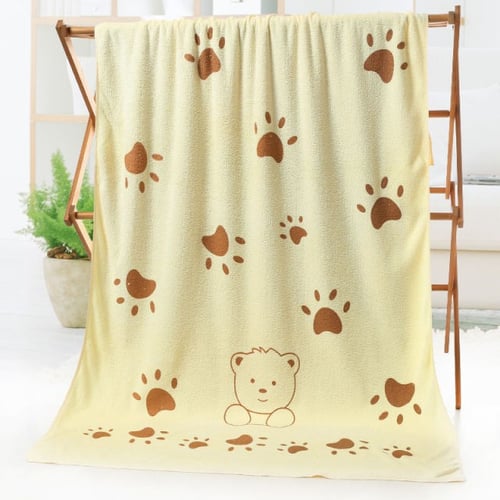 Handuk Mandi Microfiber Dewasa 70x140cm Bulu Lembut Daya Serap Tinggi - Cream Motif