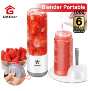 GM Bear Portable USB Blender Kaca 4 Mata Pisau-Portable Blender Juicer - Merah Muda