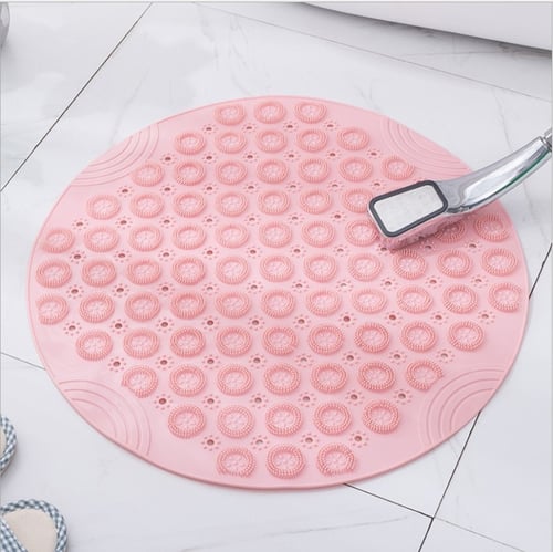 PVC Round Shower Bath Mat / Keset Kamar Mandi Bulat Anti Slip Suction - Biru Muda