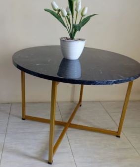 meja tamu - coffee table bulat 80 motif marmer - Putih