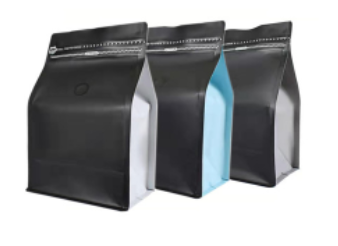 Kemasan Kopi Flat Bottom 250gram w/ Valve & Zipper Dual Colour - Black + Blue
