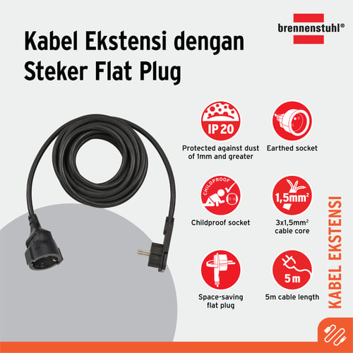 Brennenstuhl Kabel Extension Panjang Flat Plug 5 m - 1168980050