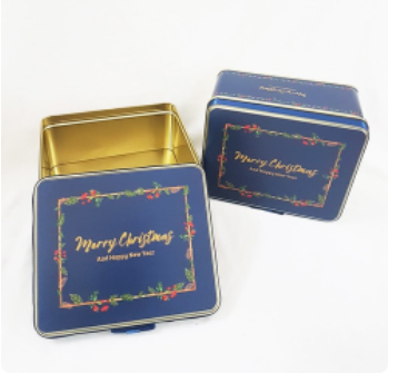 Kotak Packaging Box Kue Natal Design Minimalis Navy Kaleng Hampers 1Pc