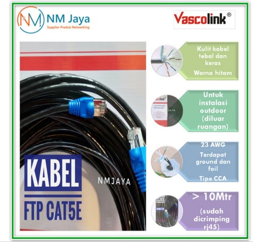 Kabel LAN Cat5E STP FTP Outdoor Vascolink - Kabel Meteran - Siap Pakai