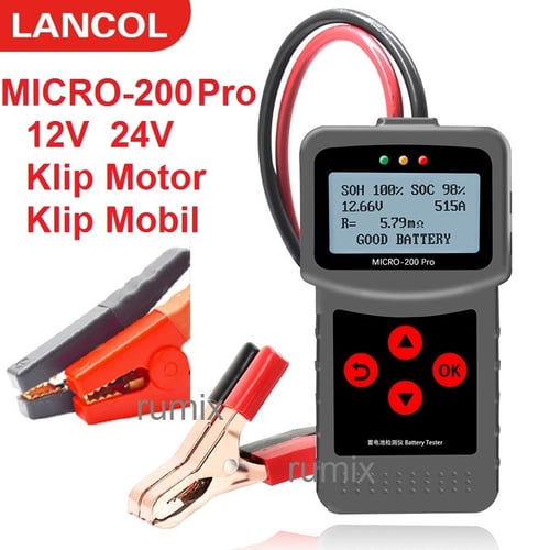 Alat Test Aki Digital Battery Tester Lancol Micro-200 Pro Motor Mobil - Klip Besar