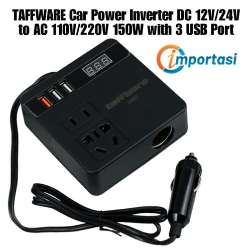 TAFFWARE Car Power Inverter DC 12V/24V to AC 110V/220V 150W with 3 USB