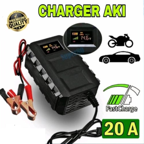 Charger Aki 12V 20A Mobil dan Motor Indikator Layar LCD Charger Accu