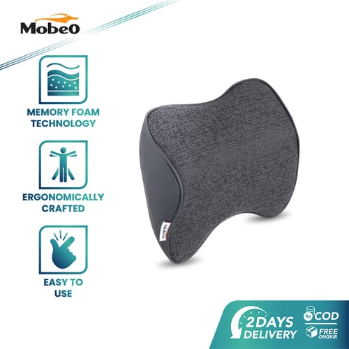 Mobeo Bantal Mobil Sandaran Leher Memory Foam + Katun Linen - 2pcs Hitam A
