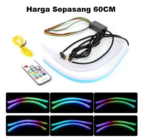 Lampu LED Alis Tempel Strip Slim 60CM Remote RGB Sein Running Mobil - Alis RGB 30cm