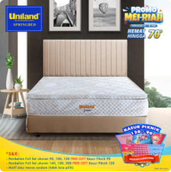 Uniland Springbed Scania Pillowtop - Kasur Spring Bed Full Set - 90 x 200, Beige