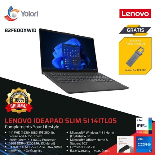 LENOVO IdeaPad Slim 5i 14ITL05 i7-1165G7 16GB 512GB Iris Xe  Windows 11 + OHS 2021 (82FE00XWID)