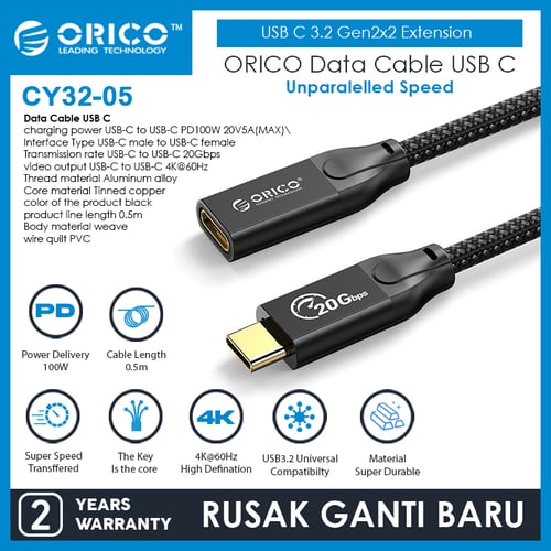 ORICO Data Cable USB C 3.2 Gen2x2 Extension 20Gbps 4K 60Hz - CY32-05
