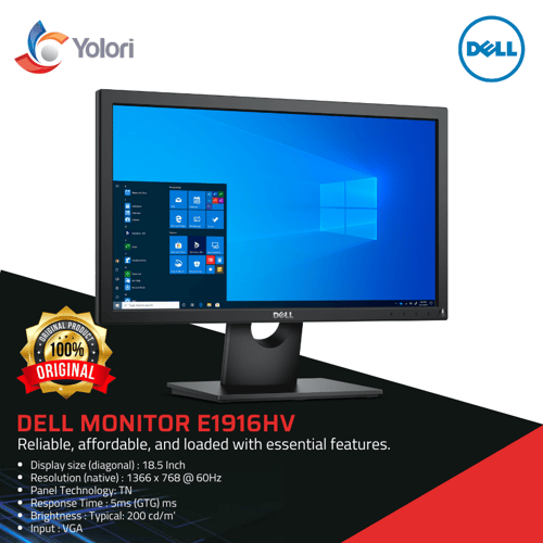 Dell Monitor E1916HV 18.5 HD 1366 x 768 LED Backlight