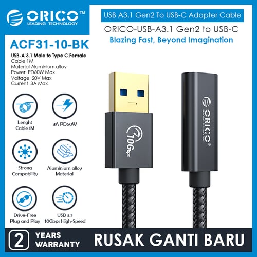 ORICO USB-A 3.1 Male Gen2 to Type C Female Extension Cable - ACF31-10