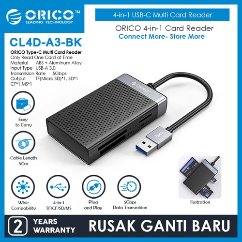 ORICO 4in1 USB-A Card Reader TF SD CF MS 5Gbps - CL4D-A3