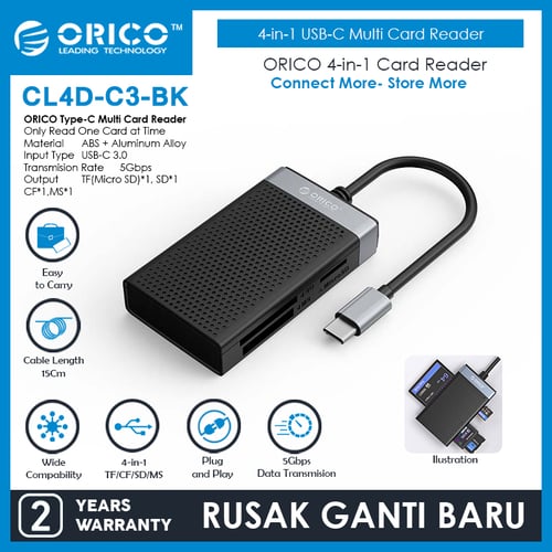 ORICO 4in1 Type C Card Reader TF SD CF MS 5Gbps - CL4D-C3