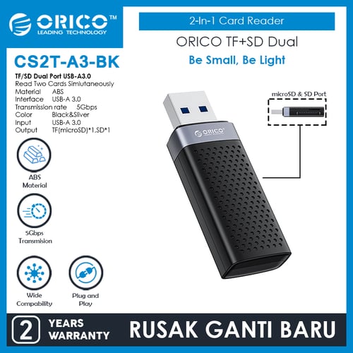 ORICO USB-A 3.0 Card Reader Dual Read 5Gbps TF SD - CS2T-A3
