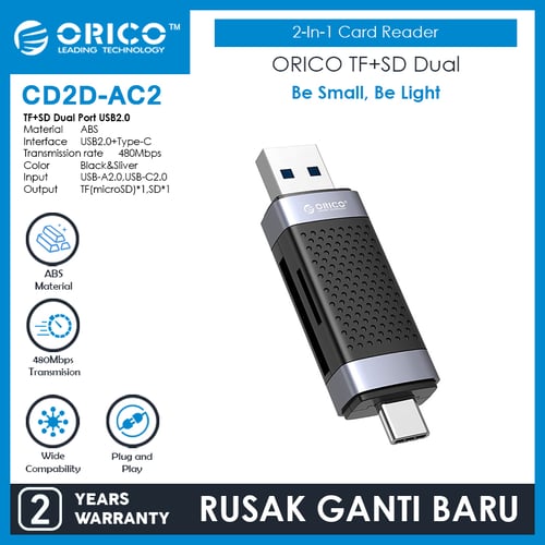 ORICO 2In1 TF SD Memory Card Reader USB 2.0 Type C 480Mbps - CD2D-AC2