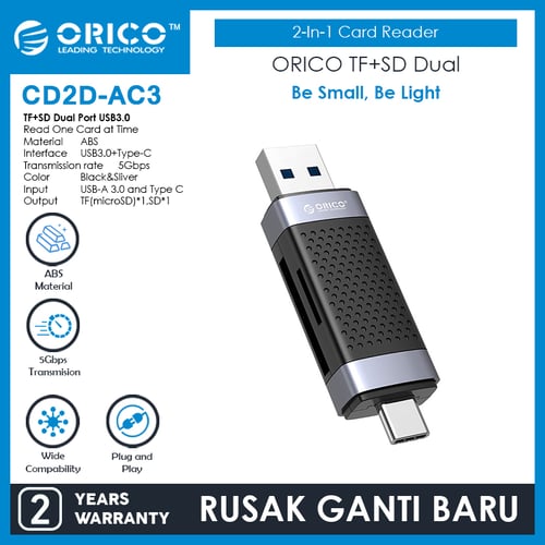 ORICO 2In1 TF SD Memory Card Reader USB 3.0 Type C 5Gbps - CD2D-AC3