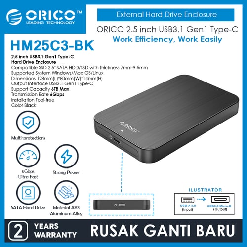 ORICO 2.5 inch USB3.1 Gen1 Type-C Hard Drive Enclosure - HM25C3