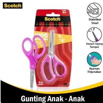3M SCOTCH Gunting Anak Tumpul 5 Inch Kids Scissors Blunt Tip 3M-1442-B - Merah Muda