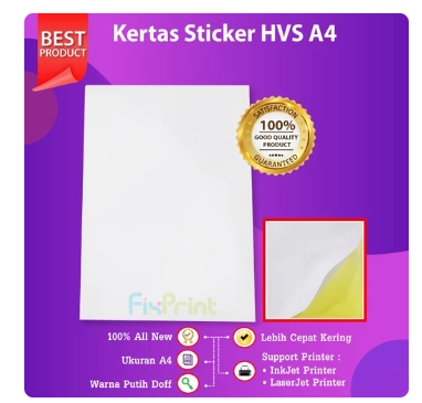 Kertas Stiker HVS A4 Paper Sticker HVS A4 Doff Matte Premium Quality