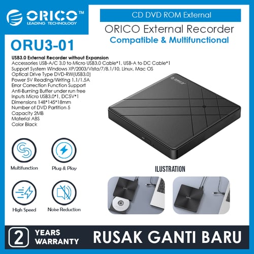 ORICO USB3.0 External Recorder CD 24X DVD 8X CD-RW DVD-RW - ORU3-01