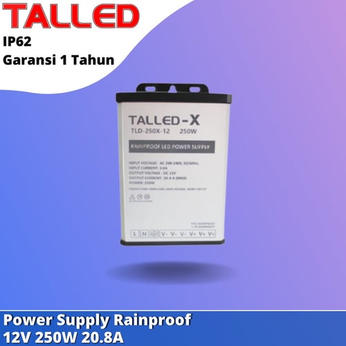 POWER SUPPLY RAINPROOF 12V 250W 20.8A TALLED IP62 TRAVO ADAPTOR GARANSI 1 TAHUN