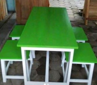 meja jati belanda kaki putih atas hijau
