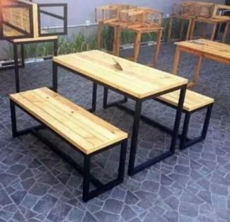 meja 1 set / Bangku panjang 2 fulll dari kayu jati Belanda murah
