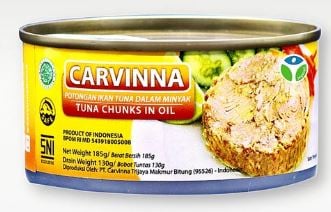 Carvinna - Tuna Chunks in Oil 185gr - Makanan Tuna kaleng - Ikan Sehat