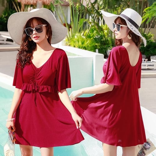 Baju Renang Jumbo 028206 Baju Pantai Model Dress warna merah