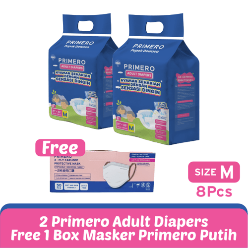 PRIMERO Beli 2 Pack Diapers Size M Free 1 Box Masker 3Ply Putih
