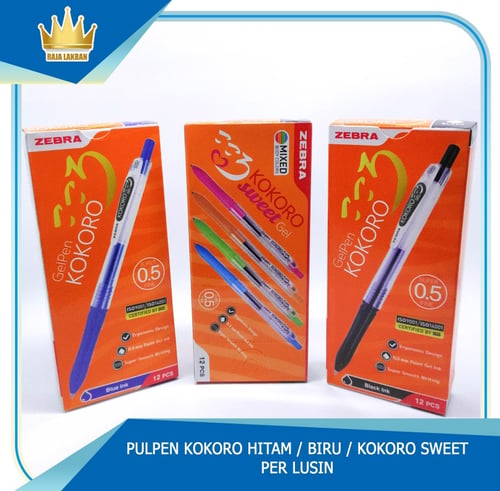 Pulpen Zebra Kokoro Hitam / Biru / Sweet Semi Gel - LUSIN