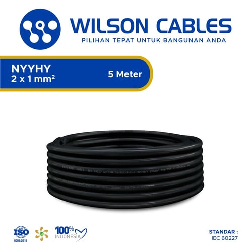 NYYHY 2x1 mm2 Hitam - Kabel Listrik Tembaga Wilson Cables - 5 Meter