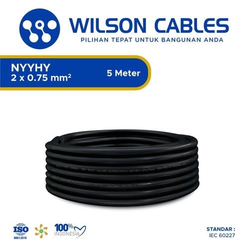 NYYHY 2x0.75 mm2 - Kabel Listrik Tembaga Wilson Cables - 5 Meter