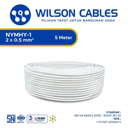 NYMHY-1 2x0.5 mm2 5 Meter - Kabel Listrik Tembaga Wilson - Putih