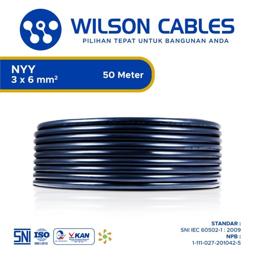 NYY 3x6 mm2 50 Meter Hitam - Kabel Listrik Tembaga Wilson Cables