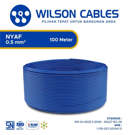 NYAF 0.5 mm2 100 Meter - Kabel Listrik Tembaga Wilson Cables - Biru