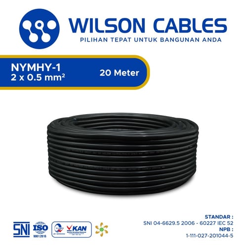 NYMHY-1 2x0.5 mm2 20 Meter Hitam - Kabel Listrik Tembaga Wilson