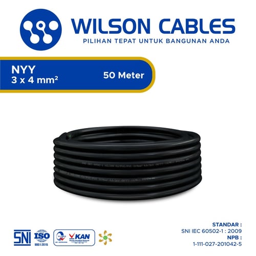 NYY 3x4 mm2 50 Meter Hitam - Kabel Listrik Tembaga Wilson Cables