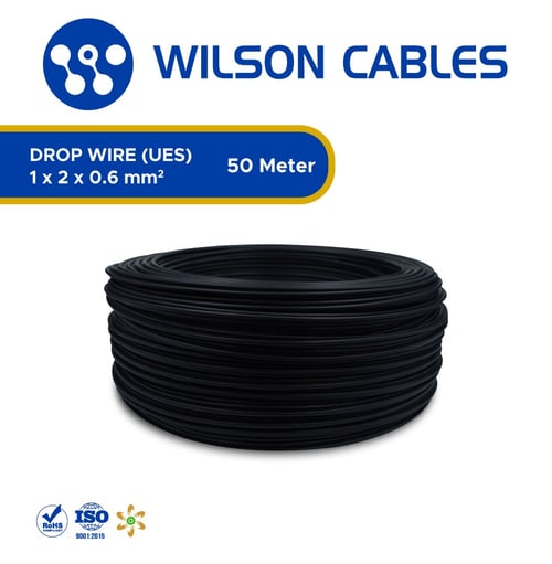 Drop Wire U-ES 1x2x0.6 mm2 50 Meter Hitam - Drop Wire Wilson Cables