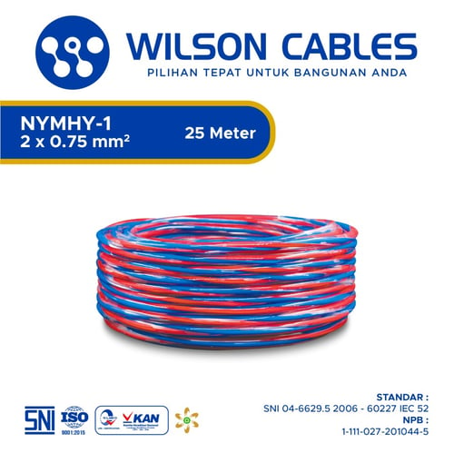 NYMHY-1 2x0.75 mm2 25 Meter Merah-Biru - Kabel Listrik Tembaga Wilson
