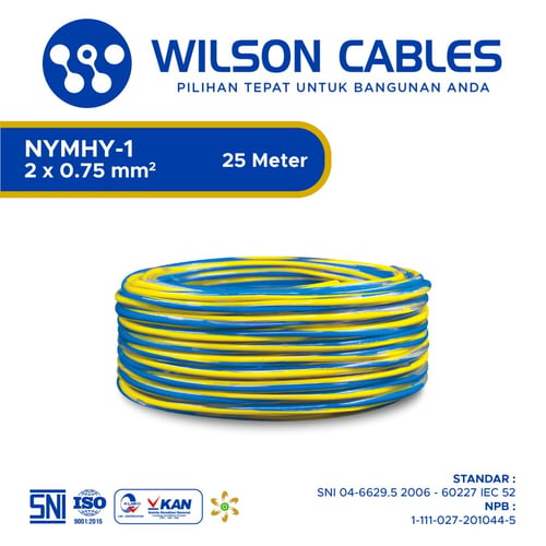 NYMHY-1 2x0.75 mm2 25 Meter Biru-Kuning - Kabel Listrik Tembaga Wilson