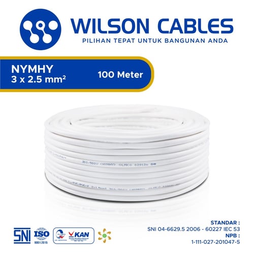 Wilson Cables - Kabel Listrik Tembaga NYMHY 3 X 2.5 mm2 100 Meter - White