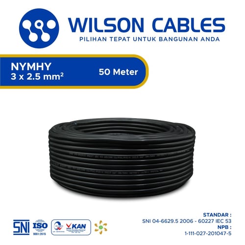 Wilson Cables - Kabel Listrik Tembaga NYMHY 3 X 2.5 mm2 50 Meter - Black