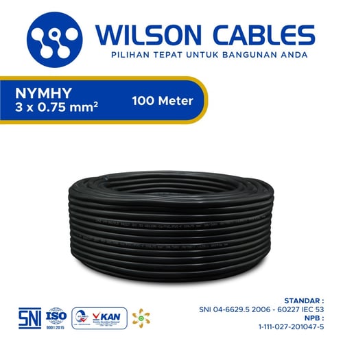 Wilson Cables - Kabel Listrik Tembaga NYMHY 3 X 0.75 mm2 100 Meter - Black